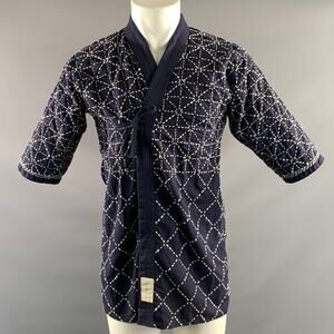 NO BRAND Size M Navy White Geometric Cotton Robe Jacket